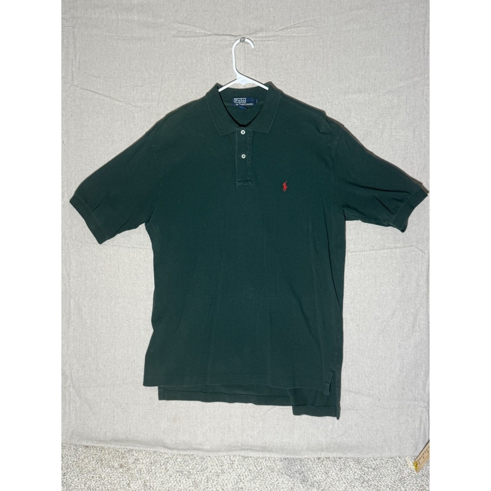 Polo Ralph Lauren Mens Large Green Short Sleeve Cotton Pique Polo Shirt Red Pony